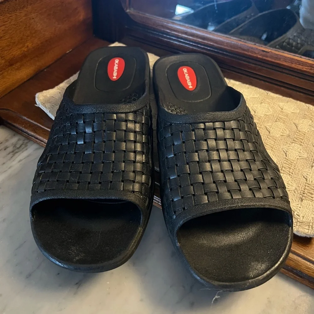 OKABASHI Classic Torino Slide On Sandals Basket Weave Design Black Men's Size XL